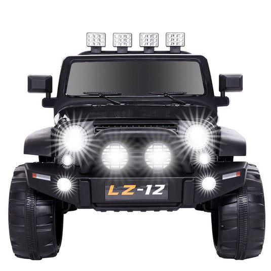 12V Kids Ride-On Jeep with Music, RC Remote Control, and Black Finish