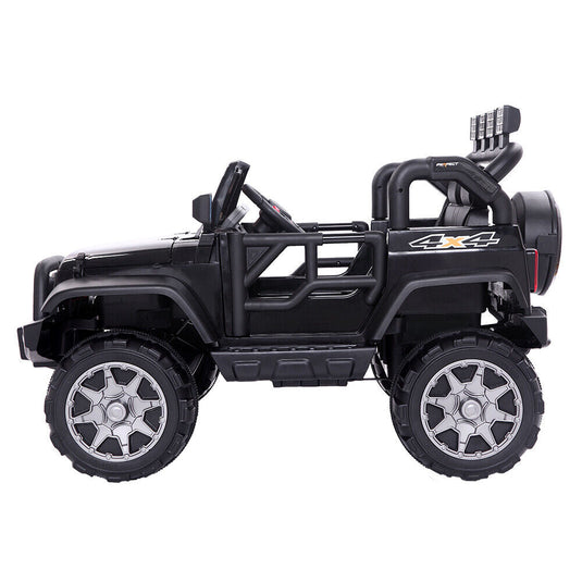 12V Kids Ride-On Jeep with Music, RC Remote Control, and Black Finish