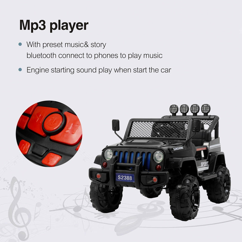 Load image into Gallery viewer, 12V Kids Ride On Jeep with Remote Control, USB and Bluetooth Connectivity - Black
