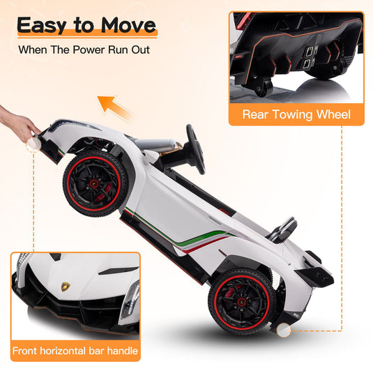 Licensed Lamborghini Style Kids Ride On Car with Remote Control, Music, and LED Lights - 12V