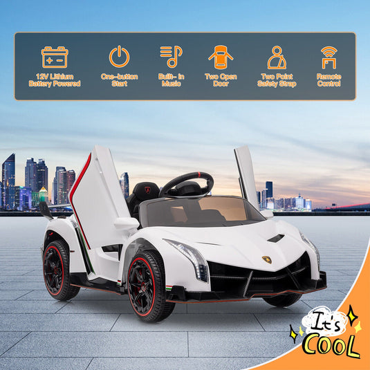 Licensed Lamborghini Style Kids Ride On Car with Remote Control, Music, and LED Lights - 12V