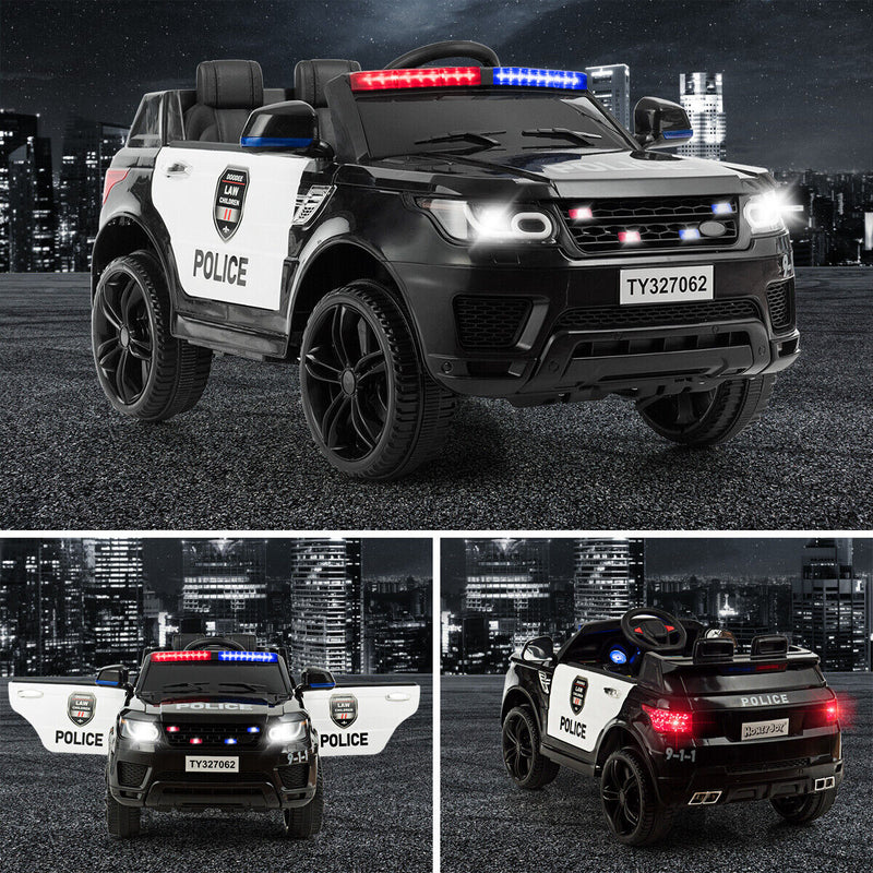 Load image into Gallery viewer, 12V Kids Ride On Police Car with RC Control, Light &amp; Siren - Black
