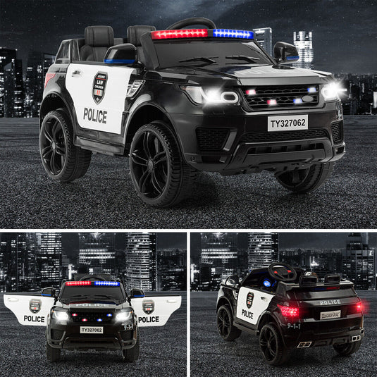 12V Kids Ride On Police Car with RC Control, Light & Siren - Black