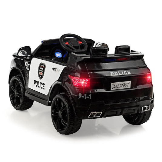 12V Kids Ride On Police Car with RC Control, Light & Siren - Black