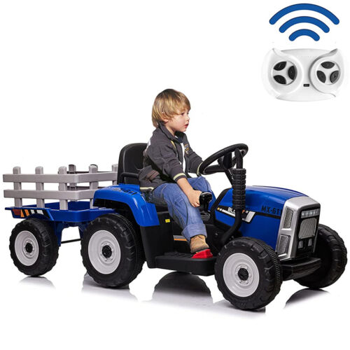 Load image into Gallery viewer, 12V Kids Ride On Tractor Trailer with Lights - Battery Powered Toy Car
