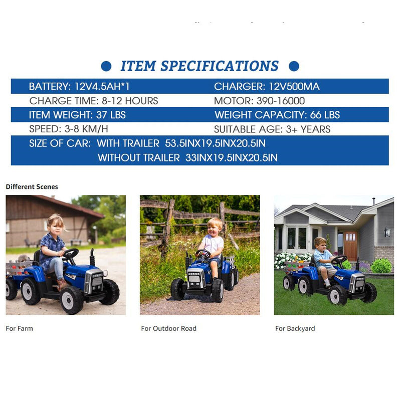 Load image into Gallery viewer, 12V Kids Ride On Tractor Trailer with Lights - Battery Powered Toy Car
