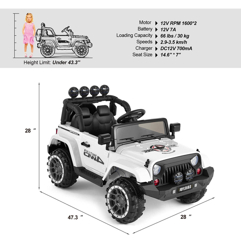 Load image into Gallery viewer, 12V Electric Ride On Truck for Kids with Storage, LED Lights, MP3 Player, Bluetooth, and Remote Control - White
