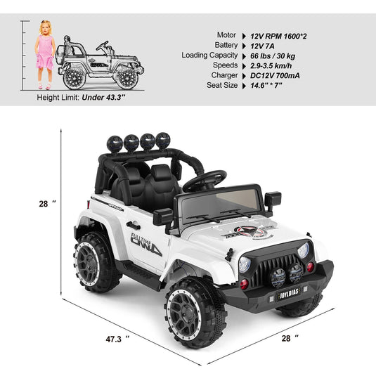 12V Electric Ride On Truck for Kids with Storage, LED Lights, MP3 Player, Bluetooth, and Remote Control - White