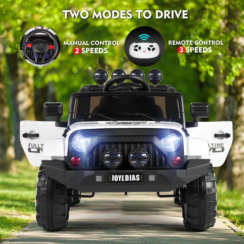 Load image into Gallery viewer, 12V Electric Ride On Truck for Kids with Storage, LED Lights, MP3 Player, Bluetooth, and Remote Control - White
