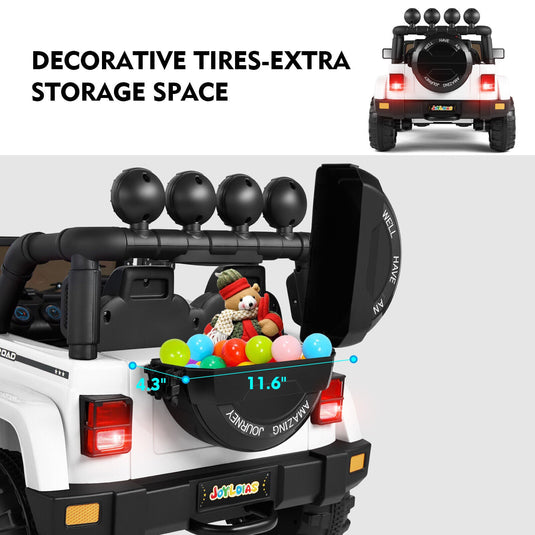 12V Electric Ride On Truck for Kids with Storage, LED Lights, MP3 Player, Bluetooth, and Remote Control - White