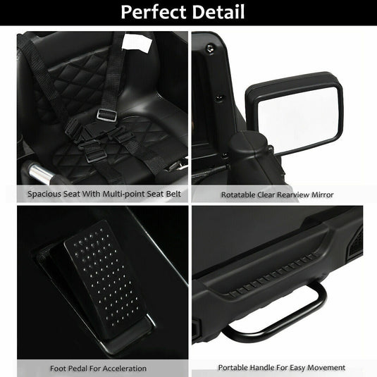 12V Kids Ride On Truck Car with Remote Control, MP3 Music, and LED Lights in Black