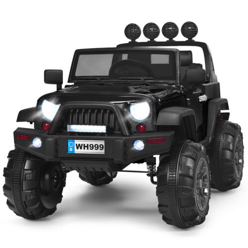 Load image into Gallery viewer, 12V Kids Ride On Truck with RC Control, LED Lights, Music, and Spring Suspension in Black

