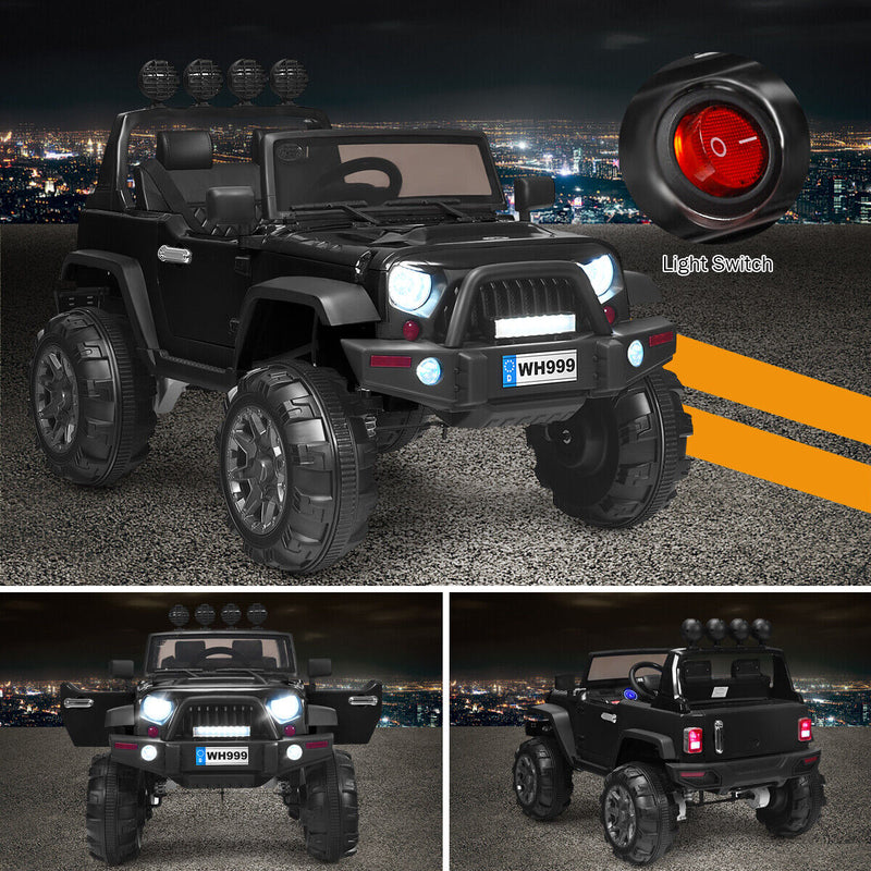 Load image into Gallery viewer, 12V Kids Ride On Truck with RC Control, LED Lights, Music, and Spring Suspension in Black
