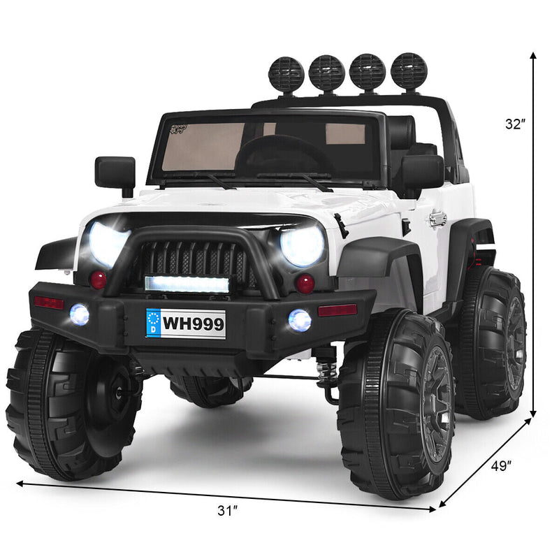Load image into Gallery viewer, 12V Kids Ride On Truck with RC Control, LED Lights, Music, and Spring Suspension in White
