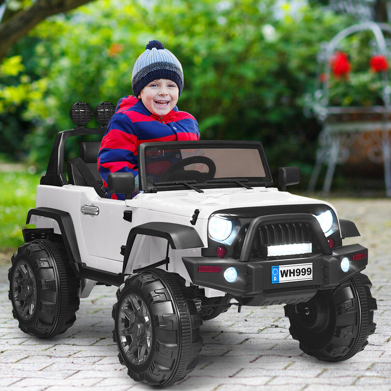 Load image into Gallery viewer, 12V Kids Ride On Truck with RC Control, LED Lights, Music, and Spring Suspension in White
