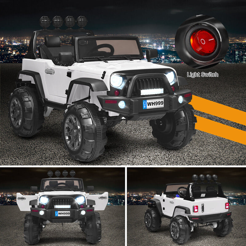 Load image into Gallery viewer, 12V Kids Ride On Truck with RC Control, LED Lights, Music, and Spring Suspension in White
