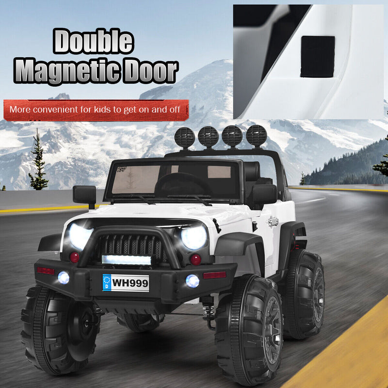 Load image into Gallery viewer, 12V Kids Ride On Truck with RC Control, LED Lights, Music, and Spring Suspension in White
