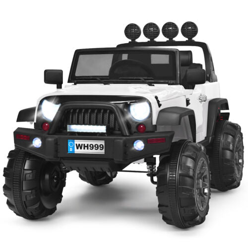Load image into Gallery viewer, 12V Kids Ride On Truck with RC Control, Spring Suspension, Light &amp; Music, and Trunk in White
