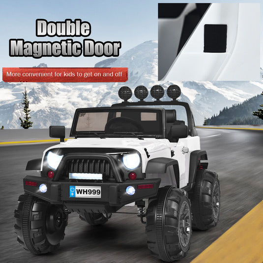 12V Kids Ride On Truck with RC Control, Spring Suspension, Light & Music, and Trunk in White