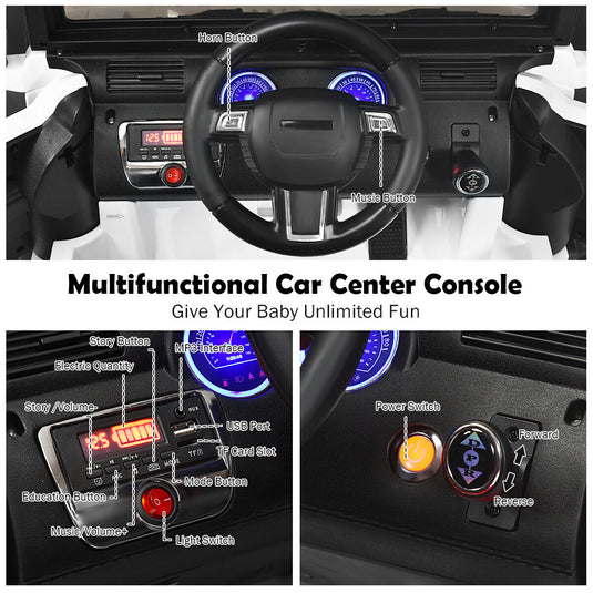 12V Kids Ride On Truck with RC Control, Spring Suspension, Light & Music, and Trunk in White