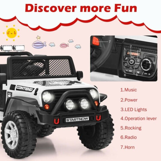 12V Kids Ride On Truck with Remote Control, LED Lights, 3-Speeds, and Music