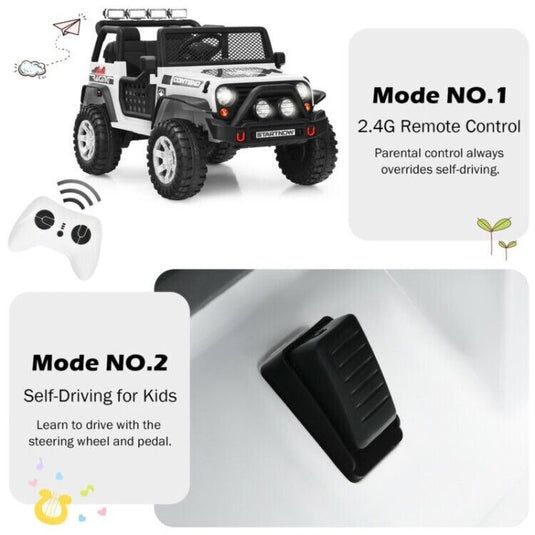 12V Kids Ride On Truck with Remote Control, LED Lights, 3-Speeds, and Music