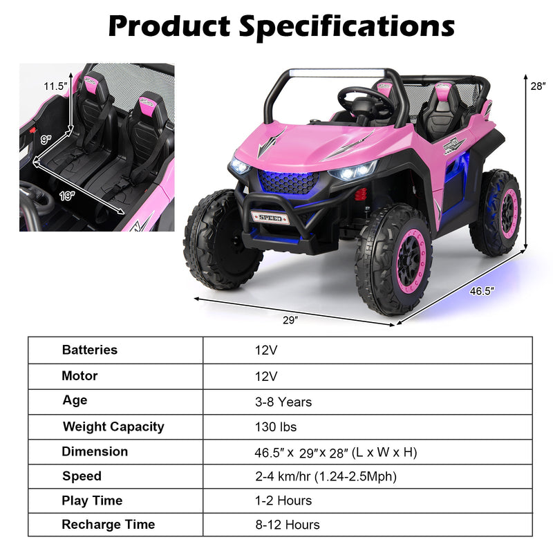 Load image into Gallery viewer, 12V Kids Ride On UTV with Suspension, Lights &amp; Music - RC Electric Vehicle for 2 Children
