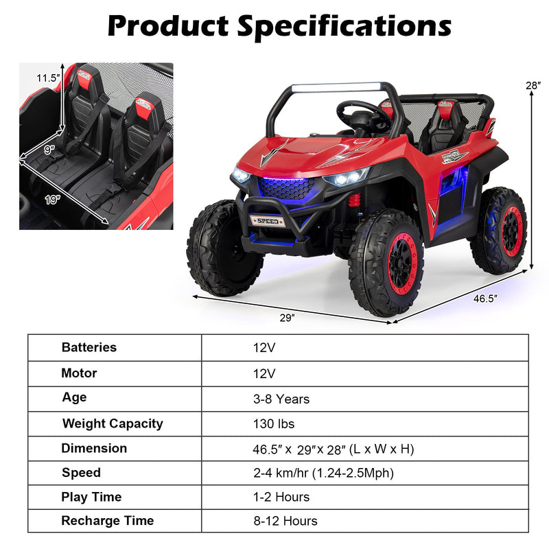 Load image into Gallery viewer, 12V Kids Ride On UTV with Suspension, Lights &amp; Music - RC Electric Vehicle for 2 Children
