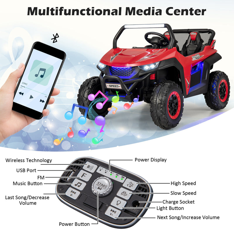 Load image into Gallery viewer, 12V Kids Ride On UTV with Suspension, Lights &amp; Music - RC Electric Vehicle for 2 Children
