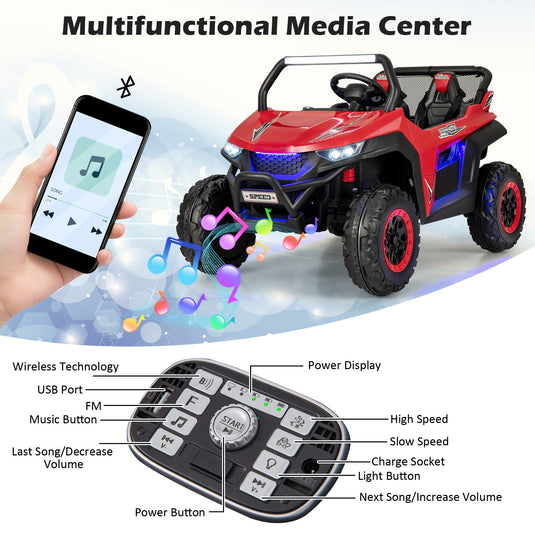 12V Kids Ride On UTV with Suspension, Lights & Music - RC Electric Vehicle for 2 Children