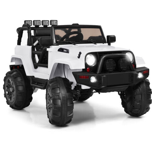 12V Kids Truck Car with Remote Control, MP3 Music, LED Lights - White