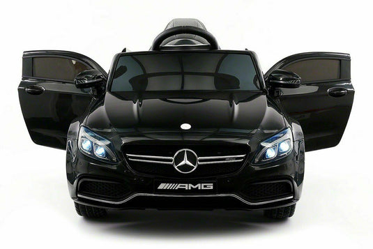 12V Licensed C63S Mercedes Kid's Ride-On Sports Car with Rubber Tires, Lights, and Remote Control