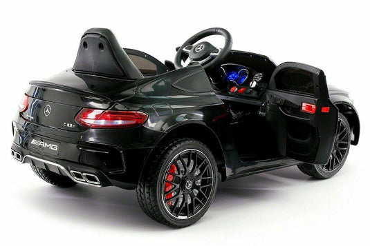 12V Licensed C63S Mercedes Kid's Ride-On Sports Car with Rubber Tires, Lights, and Remote Control