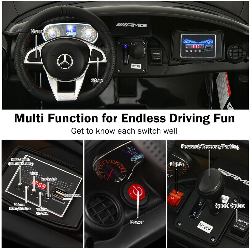 Load image into Gallery viewer, 12V Mercedes Benz AMG GTR Kids Ride On Car with Remote Control and LED Lights in Black
