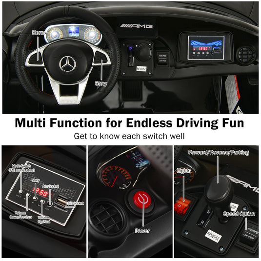 12V Mercedes Benz AMG GTR Kids Ride On Car with Remote Control and LED Lights in Black