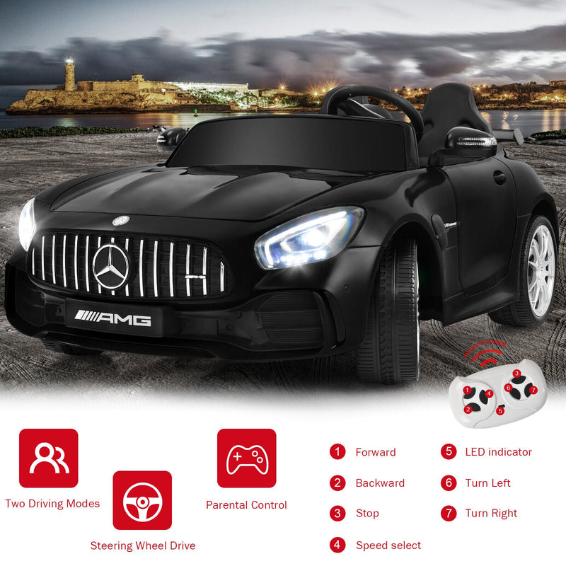 Load image into Gallery viewer, 12V Mercedes Benz AMG GTR Kids Ride On Car with Remote Control and LED Lights in Black
