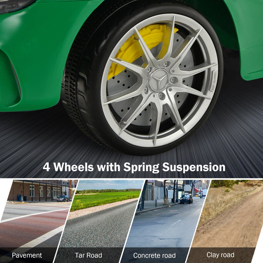 12V Mercedes Benz AMG GTR Kids Ride On Car with Remote Control and LED Lights in Green