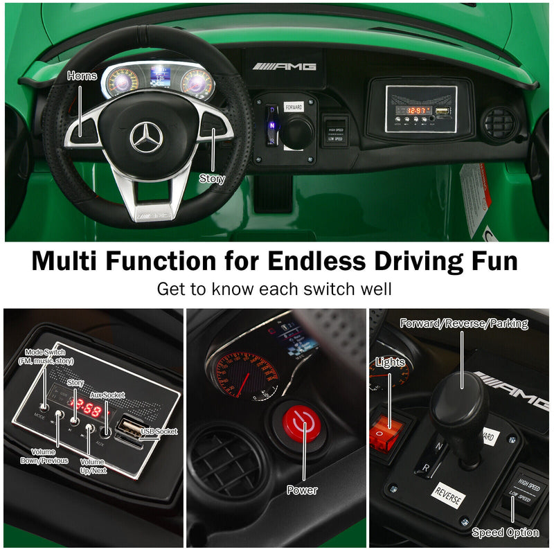 Load image into Gallery viewer, 12V Mercedes Benz AMG GTR Kids Ride On Car with Remote Control and LED Lights in Green
