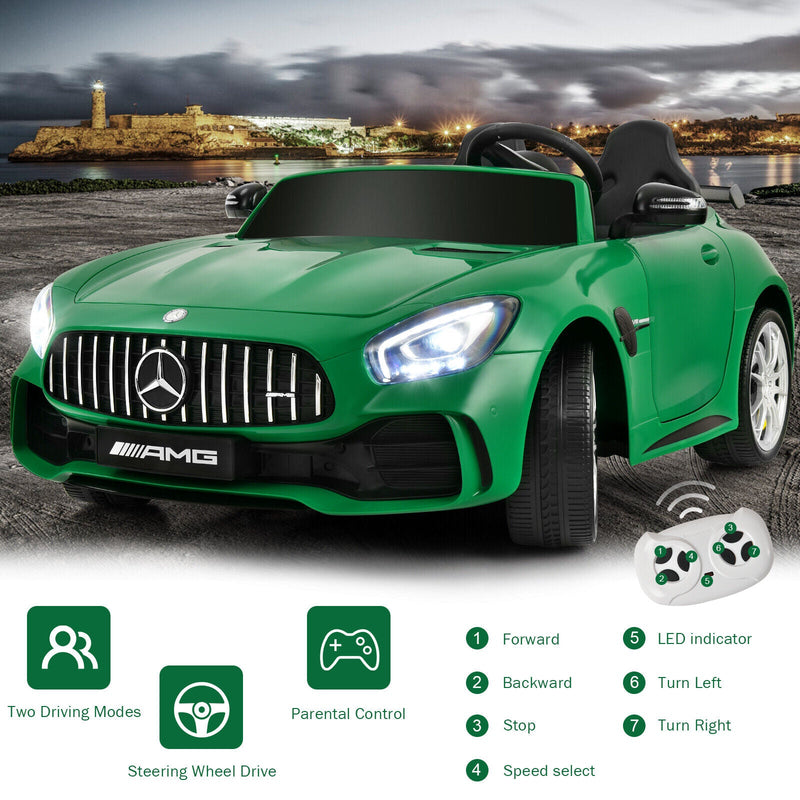 Load image into Gallery viewer, 12V Mercedes Benz AMG GTR Kids Ride On Car with Remote Control and LED Lights in Green
