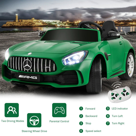 12V Mercedes Benz AMG GTR Kids Ride On Car with Remote Control and LED Lights in Green