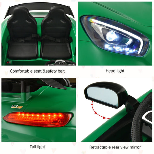 12V Mercedes Benz AMG GTR Kids Ride On Car with Remote Control and LED Lights in Green