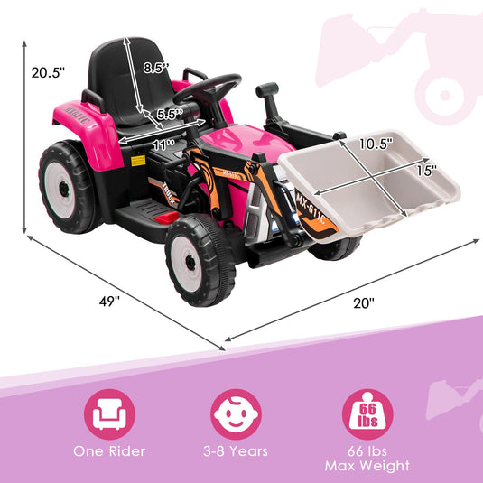 12V Pink Battery-Powered Excavator with Adjustable Arm for Kids