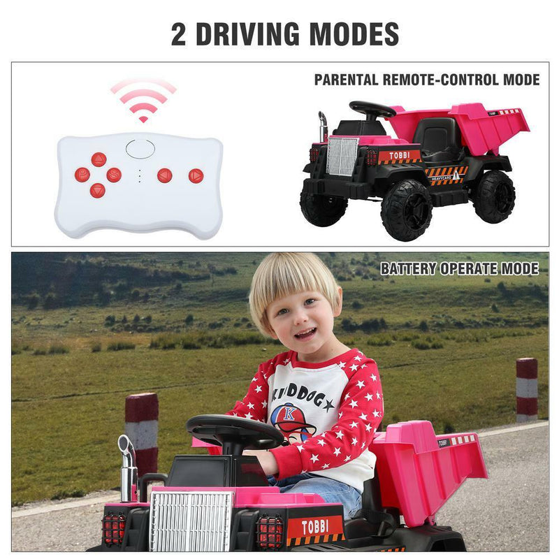Load image into Gallery viewer, 12V Pink Battery-Powered Ride-On Dump Truck Toy for Kids
