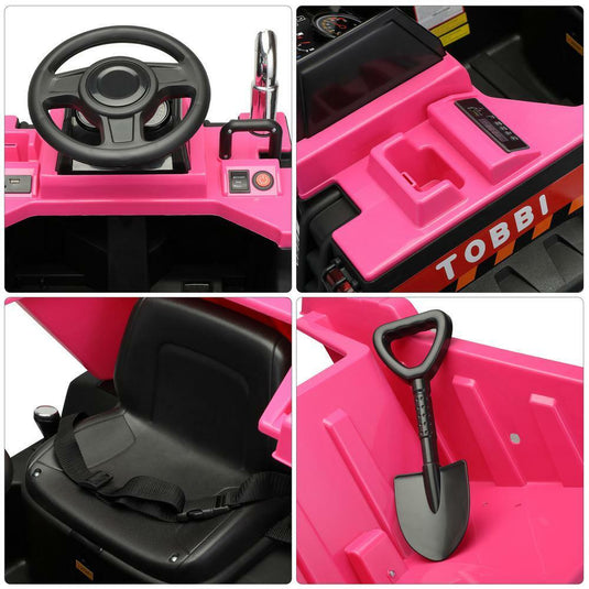 12V Pink Battery-Powered Ride-On Dump Truck Toy for Kids