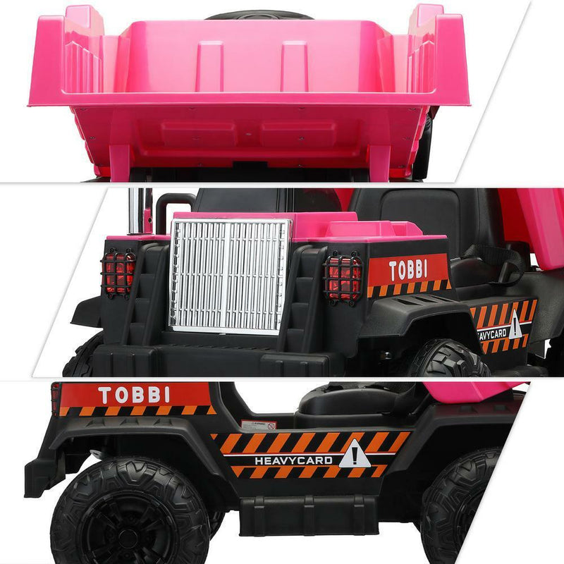 Load image into Gallery viewer, 12V Pink Battery-Powered Ride-On Dump Truck Toy for Kids
