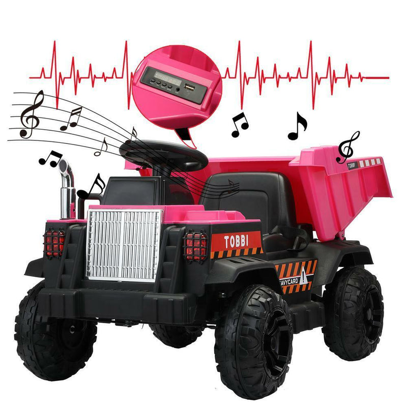 Load image into Gallery viewer, 12V Pink Battery-Powered Ride-On Dump Truck Toy for Kids
