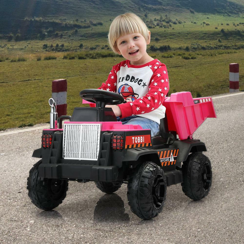 Load image into Gallery viewer, 12V Pink Battery-Powered Ride-On Dump Truck Toy for Kids
