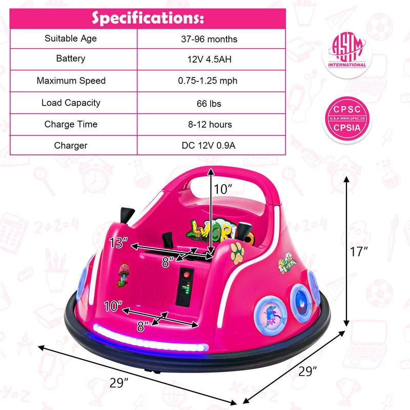 Load image into Gallery viewer, 12V Pink Bumper Car with Remote Control, LED Lights, and Music for Kids

