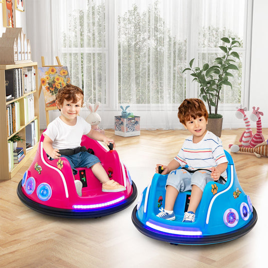 12V Pink Bumper Car with Remote Control, LED Lights, and Music for Kids