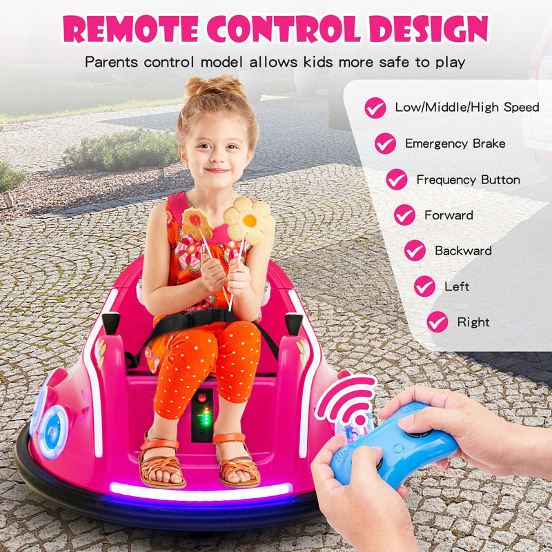 Load image into Gallery viewer, 12V Pink Bumper Car with Remote Control, LED Lights, and Music for Kids
